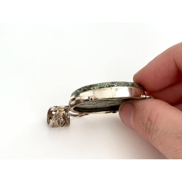 Natural Swiss Opal Green Cabochon Gemstone Artisan 925 Vintage Pendant - Picture 9 of 10